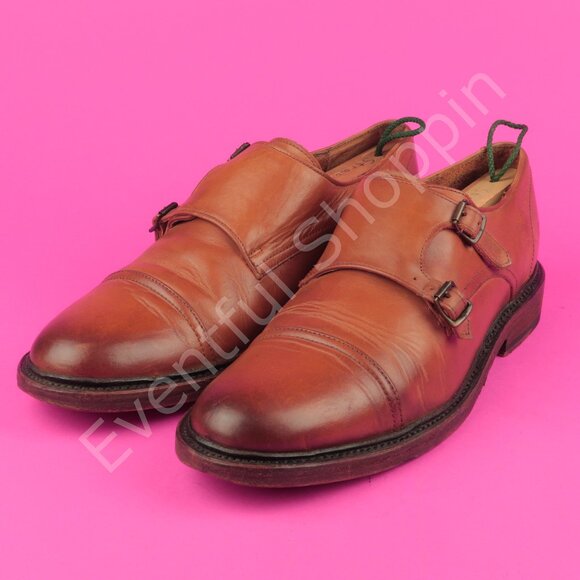 Frye Shoes Mens 9.5 D Brown Dress Burnished Cap Toe Double Monk Strap Oxfords - Picture 1 of 15